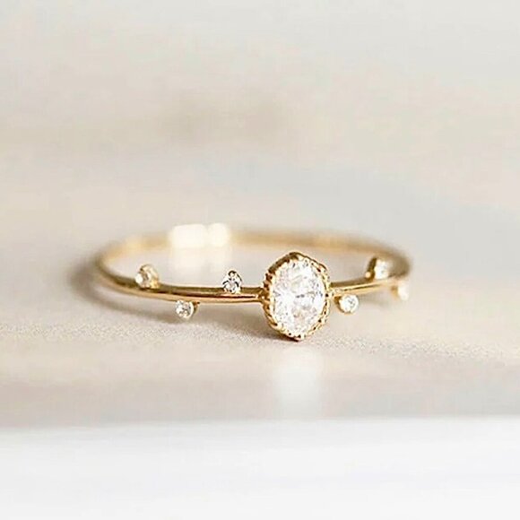 NWT Dainty Ring 14K Gold Plated Oval Cubic Zirconia Sz. 8 Delicate Fairy - Picture 5 of 10